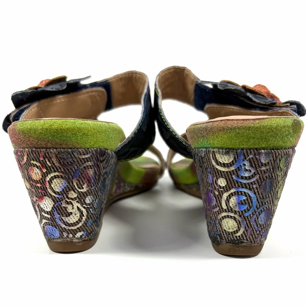 L’Artiste Spring Step Shayla Floral Leather Wedge Sandals Sz 40 9-9.5 - Picture 7 of 10